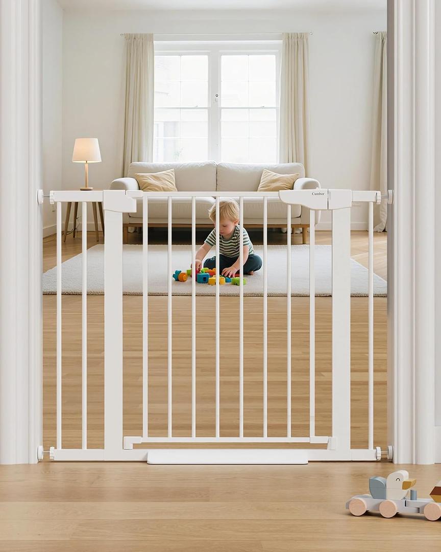 Cumbor 29.7-40.6 in Baby Gate for Stairs and Doorways, Dog Gate Indoor White