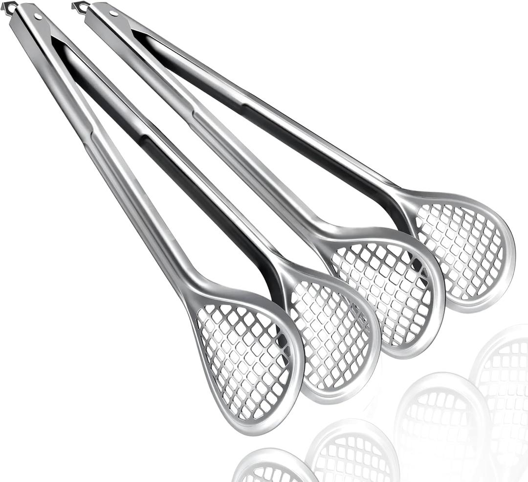 COCOBOSS 2 Pack BBQ Tongs, Multi-Purpose Kitchen Food Tongs for Cooking, Grilling, Barbecue - Food-Grade Stainless Steel, 13 Inch