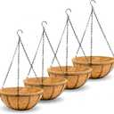 8 inch Metal Hanging Baskets For Plants Outdoor 4 Pack Round Metal Wire Hanging Basket Planter with Coco Fiber Liners Chain Round Wire Plant Holder for Garden, Patio, Deck, Porch Plants Flower Potss