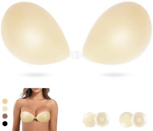 Sticky Bra Push Up, Adhesive Bras,Backless Silicone Bra for Women with Nipple Covers, Size C/D Cup