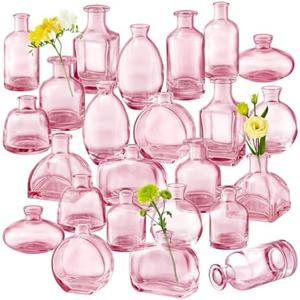 Pink Bud Vase Set of 24 - Small Glass Vase for Flowers, Bulk Mini Vases for Rustic Wedding Decor, Glass Vases for Centerpieces, Floral Arrangements, Clear Bud Vase