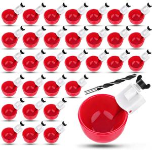 32 Pack Auto Chicken Poultry Waterer Cups Feeder for Diy Chicken Coop Automatic Watering Cup Dispenser Drinker Bebederos De Agua Para Gallinas with Mounting Hole Opener Double Leak-proof Washer