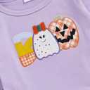 Toddler Girl Halloween Outfit Boo Embroidery Long Sleeve Ruffle Shirt Top Plaid Pants Set 2 Piece Fall Clothes (12-18 Months, Purple)