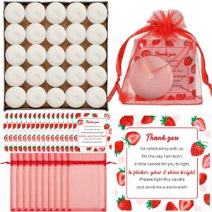 Kosiz 150 Pcs Strawberry Baby Shower Favors 50 Pcs Tea Light Candles for Guests Cute Baby Shower Candle with 50 Pcs Thank You Tags 50 Pcs Return Gift Bag for Girl Gender Reveal Party Favor