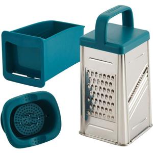 Rachael Ray Tools and Gadgets Stainless Steel Box Grater for Vegetables, Chocolate, Hard Cheeses, and more, Teal Blue (4 cup)