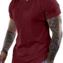 Mens Henley Shirts Short Sleeve Summer Casual V Neck Cotton Tee Shirts (3X-Large, Red)