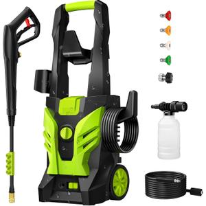 Pressure Washer, Power Washer with 4 Quick Connect Nozzles 1 Foam Cannon, High Pressure Cleaning Machine for Cars/Fences/Driveways/Patios/Farms/Home Cleaning(Bright Green)