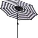 9 ft Solar Umbrella 32 LED Lighted Patio Umbrella Table Market Umbrella with Tilt and Crank Outdoor Umbrella for Garden, Deck, Backyard, Pool and Beach (Black and White)