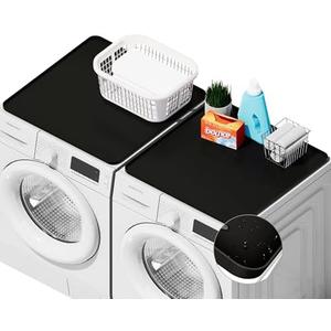 SEIRI  Washer and Dryer Covers for The Top, 26" x 26" Silicone Dryer Top Protector Mat Non-Slip Waterproof Washing Machine Cover Protector Top Load for Laundry & Kitchen (Black), 1 Pcs