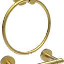 RARXTR Gold Toilet Paper Holder & Towel Ring SUS304 Stainless Steel 2pc Bathroom Hardware Set with Double Post Pivoting Toilet Paper Roll Holder Wall Mount & Bathroom Towel Holder Set