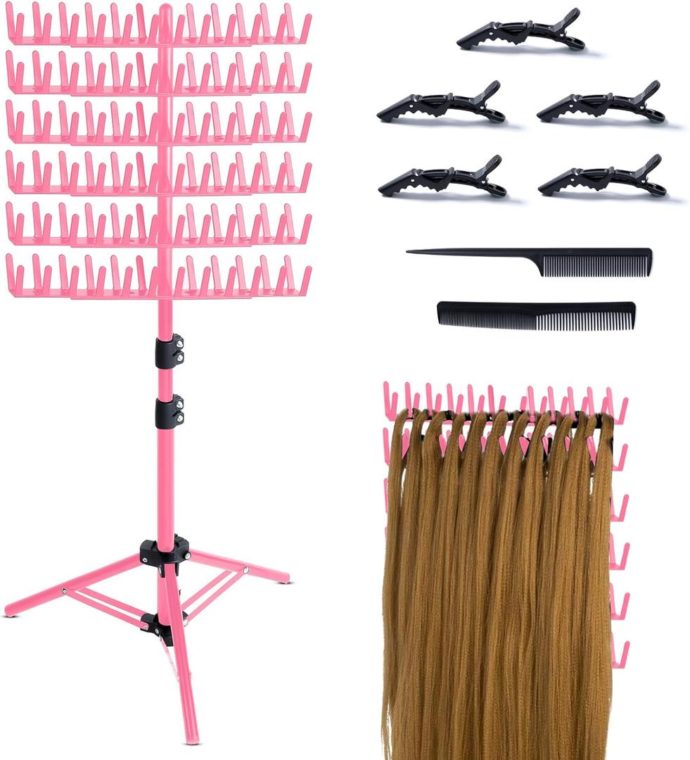 Braiding Hair Rack Standing Hair Extension Holder Hanger, 144 Pegs Hair Divider Rack for Braiding Hair Separator Stand Display Stand (red)