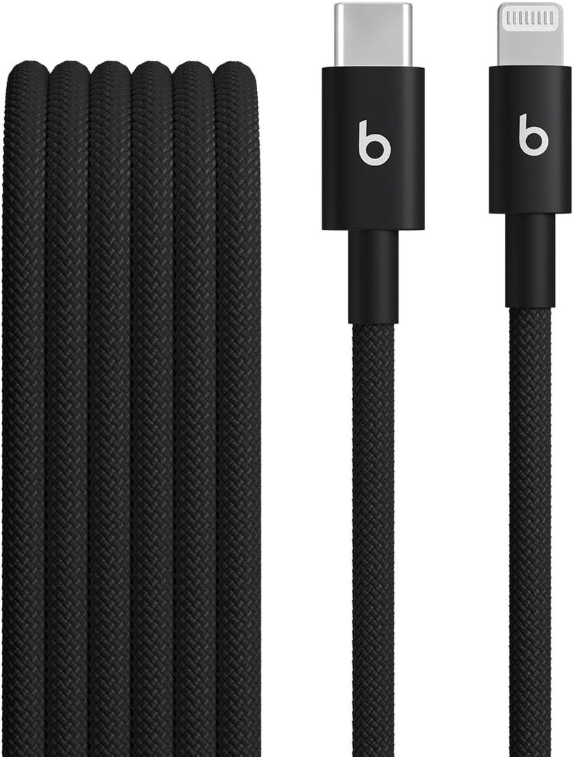 Beats USB-C to Lightning Woven Cable Fast Charging Durable/Tangle-Free Compatible Charger for Apple Devices w Lightning Ports (1.5 m, 5 ft) - Bolt Black