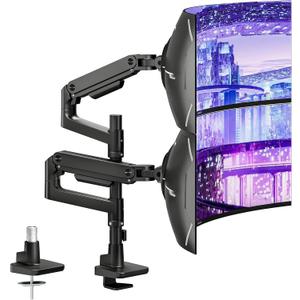 ARES WING Dual Monitor Arm Desk Mount for 17-49 Inch Ultrawide Monitors, Heavy Duty Dual Monitor Mount Holds 44 lbs, Full Motion Gas Spring Vertical Stacked Monitor Mount, 75/100 VESA Mount, Black