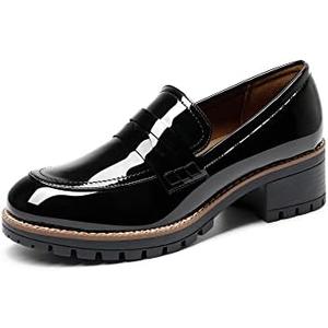 DREAM PAIRS Women's Platform Chunky Heeled Loafers, Women's Business Casual Shoes, 10
