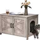 Homhedy 31.5" L Cat Litter Box Enclosure with Barn Door, Greige
