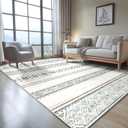 BESTSWEETIE 4x6 Area Rugs for Living Room Washable Moroccan Farmhouse Neutral Geometric Low Pile Non-Slip Soft Print Pattern Rug for Bedroom Kitchen Dining Room Entryway Green/Brown