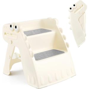Onasti Toddler Step Stool Foldable Kids Step Stool,Bathroom Stool for Toddlers Non-Slip Toddler Step Stool for Bathroom Sink and Kitchen Counter with Cute Dinosaur Design(White) (Small, 1.white)
