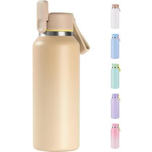 12oz Kids Water Bottle for School Boys&Girls, Toddler Cup, 304 Stainless Steel Sport Insulated Water Bottle with Straws, BPA-Free, Gradient Brown