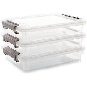 Citylife 3 PCS Plastic Storage Bins with Latching Lids Portable Project Case Clear File Box Stackable Storage Containers for Organizing A4 Paper, Photo, Document, Scrapbook