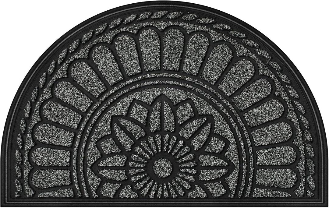 Mibao Half Round Door Mat, Non-Slip Welcome Entrance Way Durable Rubber Low-Profile Heavy Duty Doormat, Half Circle Mats for Garage, Patio, High Traffic Areas, 23.5" x 35.5", Gray (Grey)