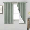 PrinceDeco Linen Texture Curtains 100% Blackout Curtains 64 inch Long 2 Panels Set for Bedroom Grommet Top Flax Textured Full Blackout Window Draperies Thermal Insulated White Liners,42 X64, Green Bay