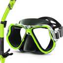 Greatever Dry Snorkel Set,Panoramic Wide View Anti-Fog Scuba Diving Mask,Professional Snorkeling Gear for Adults Kids (Small, Black Lime Green)