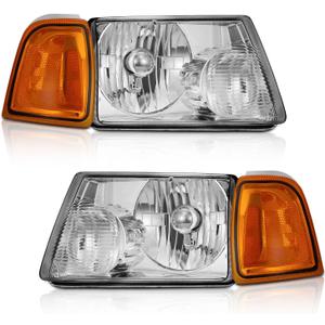 WEELMOTO for 2001-2011 ford Ranger Headlights Assembly,Headlamp Replacement for 01-11 ford Ranger Chrome Housing Amber Reflector Left+Right Pair Set