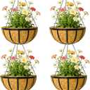 12 Inch Metal Hanging Planter Basket with Coconut Fiber Liner Hanging Plant Flower Pot for Home Garden Patio Decoration, Metal Flat Iron Pattern, 4 Pack