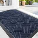OLANLY Indoor Outdoor Mat, Sturdy Natural Rubber Floor Mat, Non Slip Low Profile Waterproof Doormat, and Stain Front Door Mats, Easy Clean Patio Entrance Mat, 48''x32'', Navy