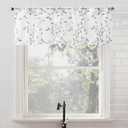 No. 918 Francine Embroidered Foliage Semi-Sheer Rod Pocket Kitchen Curtain Valance, White/Gray, 54" W x 15" L