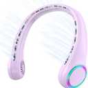 GULAKI Portable Neck Fan, Personal Fan with 4000mAh Battery, Rechargeable Neck Fan with 3 Speeds and 64 Cool Lights, Birthday Gifts for Men Women Mom Dad, Hands Free Cooling fan for Summer(Purple)