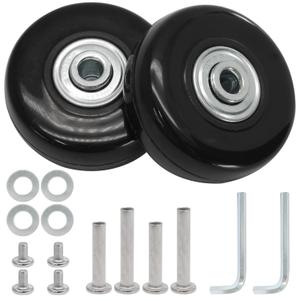 Luggage Wheels Replacement Set of 2, 64mm x 18mm, Black Rubber Swivel Caster Wheels with Installation Accessories, for Trolley Bag, Drawbar Box Luggage Wheels Replacement Set of 2, 64mm x 18mm, Black Rubber Swivel Caster Wheels with Installation Accessories, for Trolley Bag, Drawbar Box