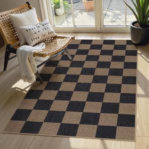 Lahome Colette Checkered Easy Jute 3x5 Rug, Washable Rugs for Living Room Entryway Farmhouse Non Slip Black Outdoor Carpet, Checkerboard Indoor Door Mat for Entry Patio Deck (Chocolate Brown/Checkerboard -1)