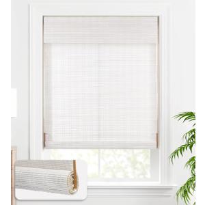 LazBlinds Cordless Bamboo Blinds, Bamboo Roll Up Shades for Windows, Light Filtering Wood Window Blinds for Indoor Home- Size: 38" W x 72'' H, Ceylon Vintage White