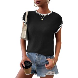 TAKEYAL Spring Sleeveless Sweater Tops for Women 2026 Cap Sleeve Trendy Tank Tops Summer Knit Sweater Vest Fashion T Shirts (Black, M)
