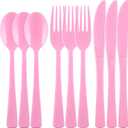Kochorie 300 Pieces Graduation Light Pink Plastic Silverware Heavy Duty Plastic Cutlery Set Heavyweight Disposable Flatware Includes Spoons Forks Knifes for Birthday Party Prom Night Wedding Dinner
