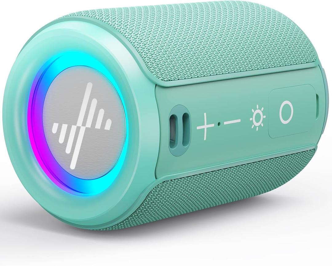 LENRUE Small Portable Bluetooth Speaker with Lights, TWS Stereo Surround Sound, Type C Powered, Bluetooth 5.3, TF Card Input, Wireless for Outdoor Home, Coolest Gifts (Green)