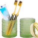 Green Toothbrush Holders,2pcs Glass Toothbrush Holder Set,Clear 10oz Bathroom Tumbler,Gold Toothbrush and Toothpaste Cup Holder Storage Organizer for Bathroom Accessories