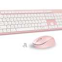 LeadsaiL Pink Wireless Keyboard and Mouse Combo, Full-Sized Ergonomic Computer Keyboard, 2.4GHz Cordless Keyboard Silent Mouse Set with 2-in-1 USB Receiver, 12 FN Shortcuts for Windows Laptop, PC/Mac