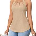 WDIRARA Women's Cut Out Sleeveless Tops Eyelet O Ring Linked Going Out Tank Top (Beige, S)