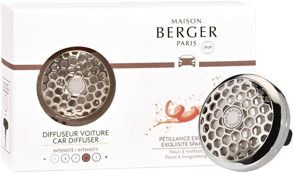 MAISON BERGER - Refillable Car Air Freshener Vent Clip Diffuser Set - 3.1 x 2 x 0.8 inches - Made in France - Exquisite Sparkle