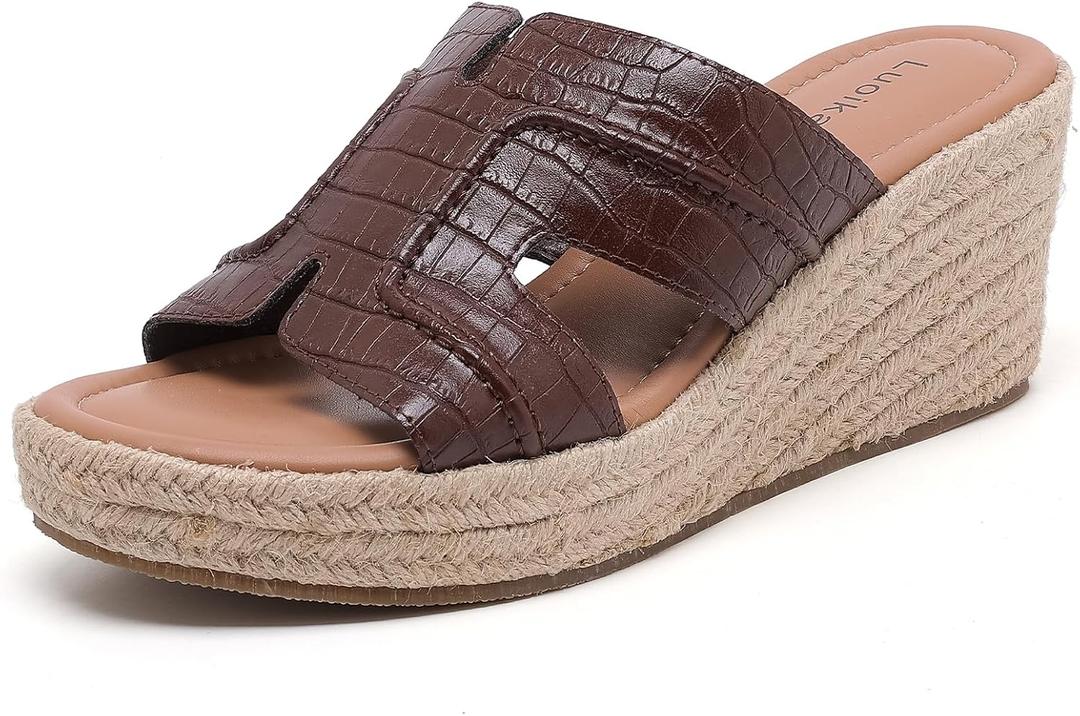 Luoika Women's Wide Width Wedge Slides Sandals, Slip on Platform Wedge Pump Heel Casual Summer Sandals.