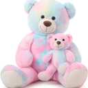 Tezituor Big Teddy Bear with Baby, 39 inch Large Mommy Teddy Bear with Baby, Giant Stuffed Bear for Kids, Girlfriend on Mother's Day, Valentine, Christmas, Baby Shower, Tie-dye Pink
