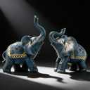 Blue Thai Couple Elephants Figurines Statues Elephant with Trunk Up Gifts for Desktop Decoration Home Crafts Ornament