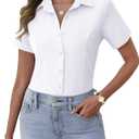 Zeagoo Women's Button Down Shirts Short Sleeve Dress Shirts Basic Business Collared Work Blouses (Medium, White)