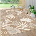 Pauwer Waterproof Outdoor Rug 10x14 Reversible Plastic Straw Patio Camping Rug, Indoor Outdoor RV Mat Carpet for Deck, Camper, Porch, Balcony, Backyard, Picnic, Floral Brown