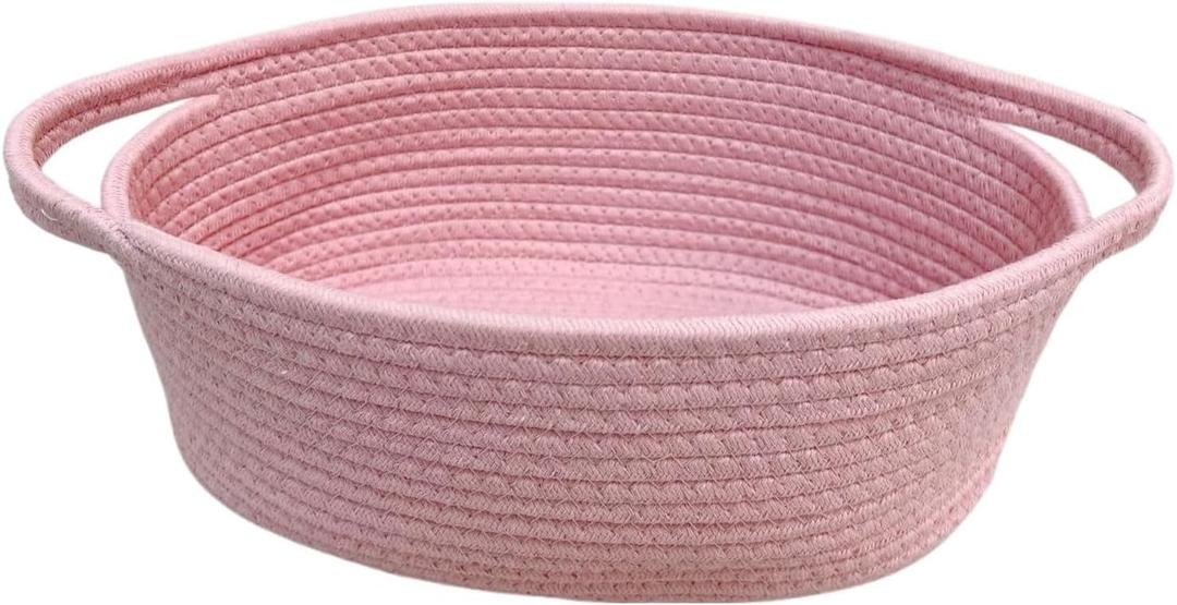 GiftExpress Pink Woven Easter Basket - 13" x 8" x 5" Cotton Rope Organizing Baskets for Baby Items or Cat & Dog Toys - Cute Soft Gift Storage Bin w/ Handles