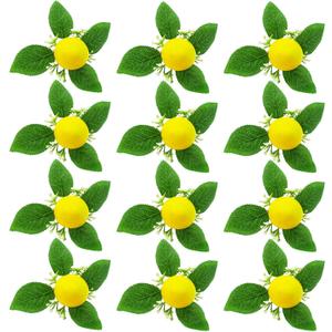 Lemon Napkin Rings Set of 12 Spring Farmhouse Napkin Rings Bulk for Dinning Table Decoration, Rustic Lemon Leaf Napkin Ring Holders for Party Gathering Banquet Wedding Birthday (Lemon)