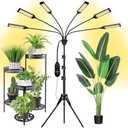 Aukphie Grow Lights for Indoor Plants, Full Spectrum led Grow Light with Stand, Auto On/Off Timing 3/6/9/12/15/18H & 10 Brightness Levels (6 Heads Light), ER200