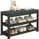 2-Tier Shoe Bench with Padded Cushion, 12-Pair Entryway Storage with Sturdy Metal Frame, Space-Saving Shoe Rack with Seat, Gray, 31.9x12x19.3 Inches